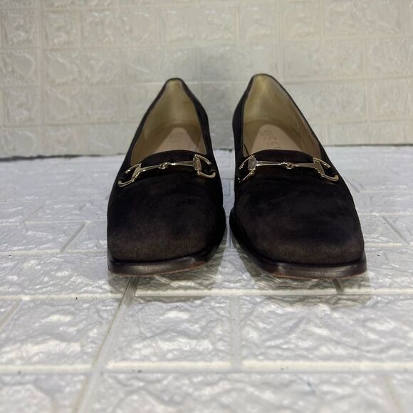 Gucci DarkโBrown Suede Horsebit Block Heels - Picture 12 of 14
